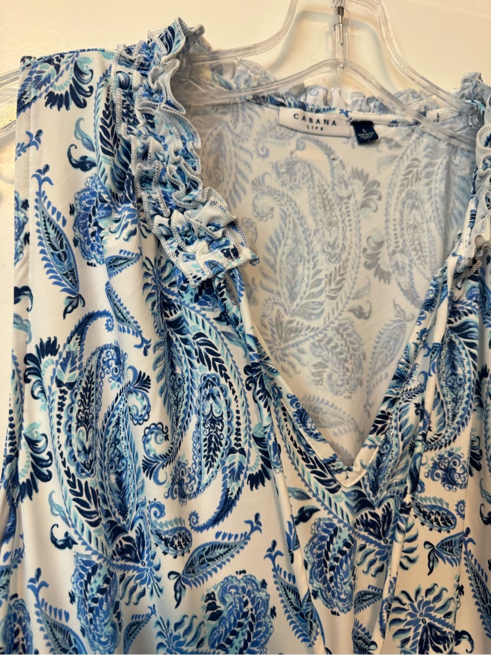 Cabana Life Blue White Paisley Tassel Dress Sleeveless Smocked Waist Size Large - Picture 5 of 10